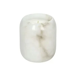 Pomax Senteurs-ALABASTER - bougie parfumée 1 mèche - "oudh" parfum - cire de paraffine / albâtre - DIA 9 x H 10 cm - blanc