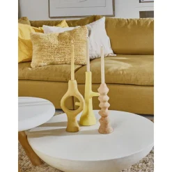 Pomax Chandeliers-ALMERIA - bougeoir - papier mâché / fer - L 20 x W 10 x H 35 cm - jaune clair