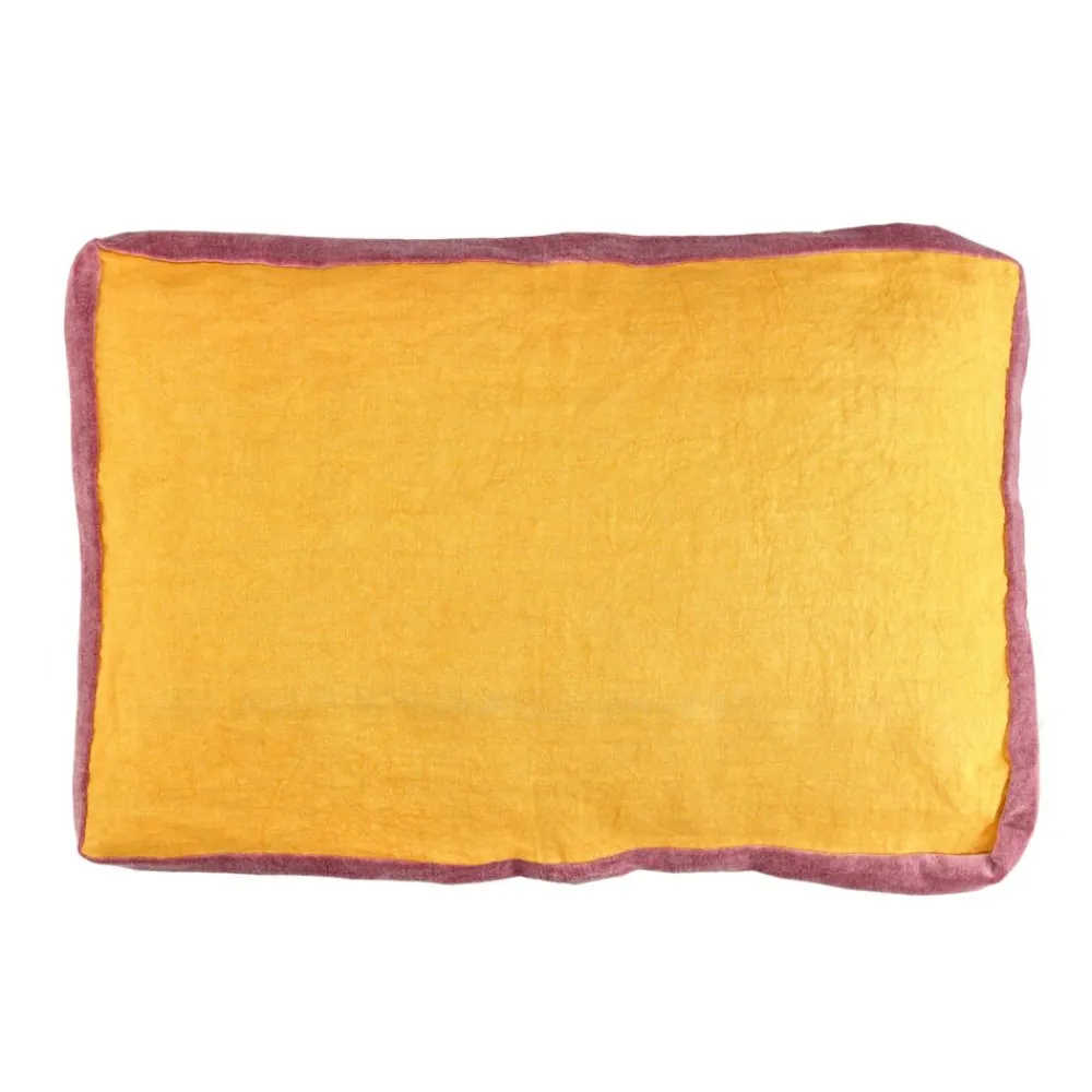 Pomax Coussins-ALPHA BORDERS - coussin - lin / velours - L 60 x W 40 cm - moutarde