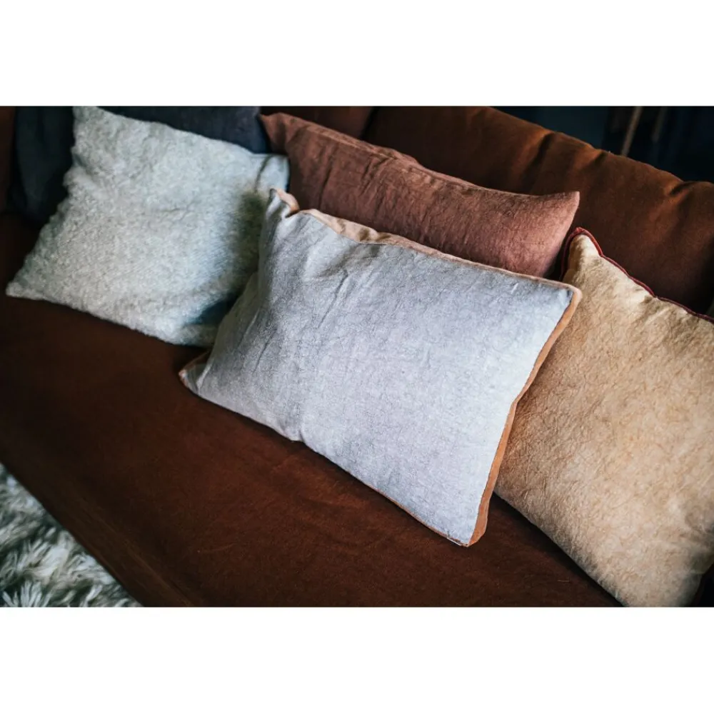 Pomax Coussins-ALPHA BORDERS - coussin - lin / velours - L 60 x W 40 cm - naturel