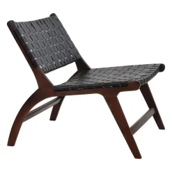 Pomax Canapés-AOSTA - chaise relax - cuir de buffle / bois d'acacia - L 65 x W 76 x H 70 cm - noir
