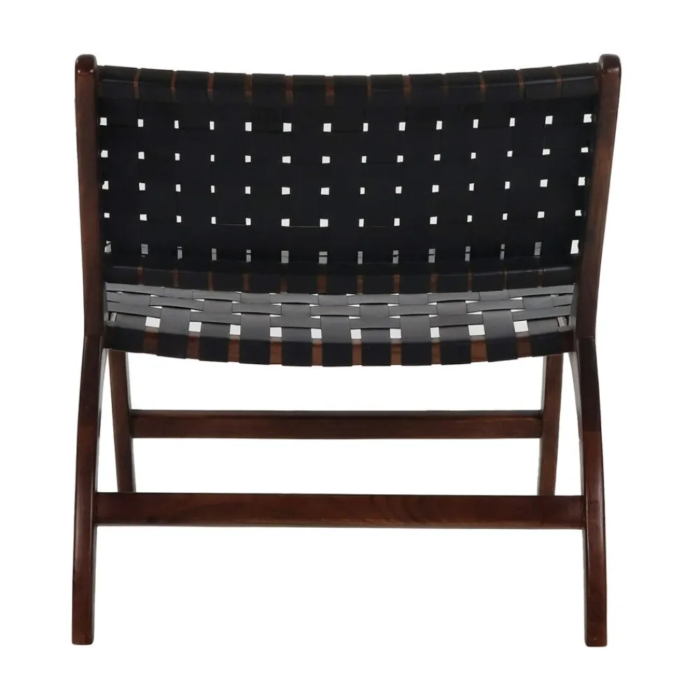 Pomax Canapés-AOSTA - chaise relax - cuir de buffle / bois d'acacia - L 65 x W 76 x H 70 cm - noir
