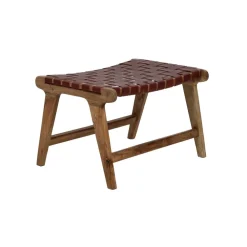 Pomax Tabourets-AOSTA - tabouret - cuir de buffle / bois d'acacia - L 56 x W 41 x H 36 cm - cognac