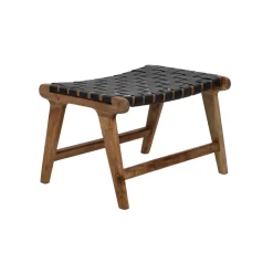 Pomax Tabourets-AOSTA - tabouret - cuir de buffle / bois d'acacia - L 56 x W 41 x H 36 cm - noir