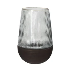 Pomax Photophores / T-lights-ARBRE - photophore/vase - bois de mangier / verre - DIA 22 x H 33 cm - brun foncé