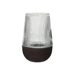 Pomax Photophores / T-lights-ARBRE - photophore/vase - bois de mangier / verre - DIA 18,5 x H 28,5 cm - brun foncé