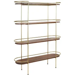 Pomax Étagères-ARTDECO - rack 4 étagères - bois de mangier / métal - L 120 x W 35 x H 160 cm - noyer