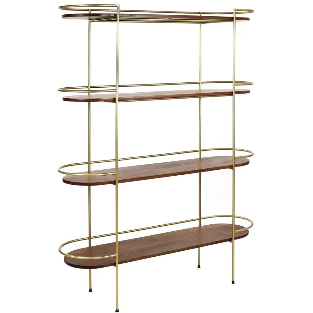 Pomax Étagères-ARTDECO - rack 4 étagères - bois de mangier / métal - L 120 x W 35 x H 160 cm - noyer