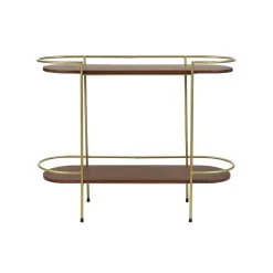 Pomax Étagères-ARTDECO - rack 2 étagères - bois de mangier / métal - L 100 x W 35 x H 80 cm - noyer