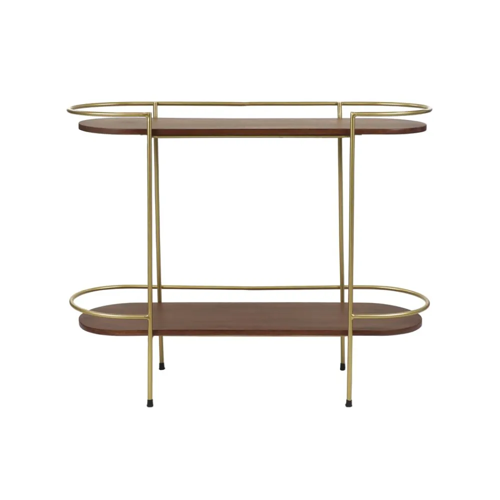 Pomax Étagères-ARTDECO - rack 2 étagères - bois de mangier / métal - L 100 x W 35 x H 80 cm - noyer