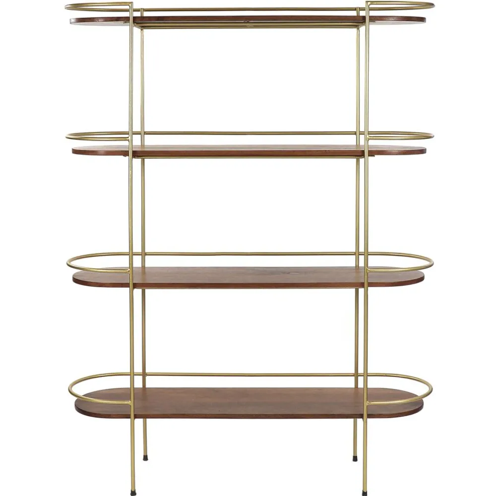 Pomax Étagères-ARTDECO - rack 4 étagères - bois de mangier / métal - L 120 x W 35 x H 160 cm - noyer