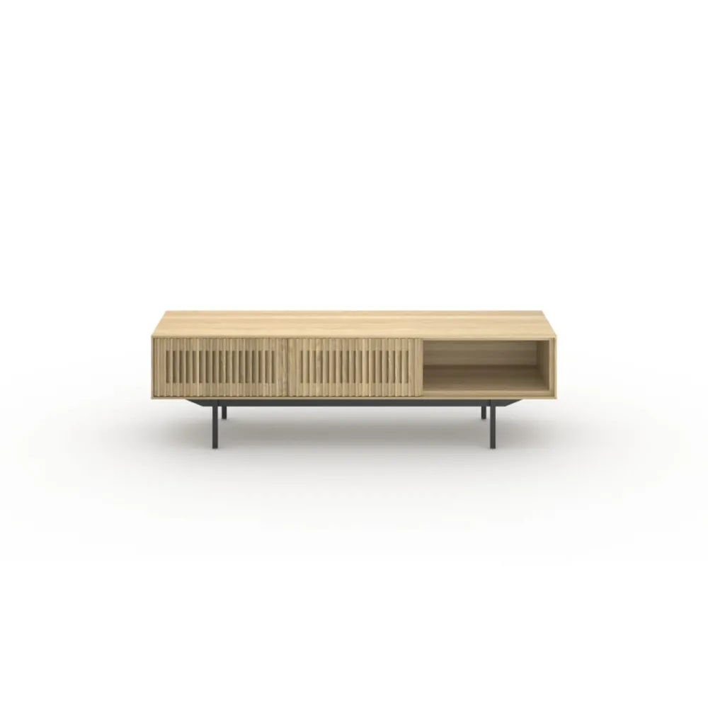 Pomax Armoires-ATLANTA - meuble tv - mdf / placage de bois / métal - L 150 x W 40 x H 45 cm - naturel