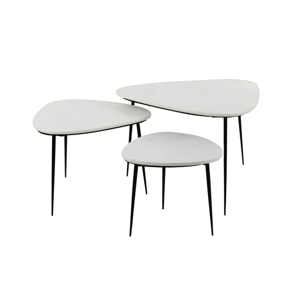 Pomax Tables Basses | Tables-AXIO - set/3 tables d'appoint - marbre - L 40/54/74 x W 40/52/68 x H 36/41/45 cm - blanc