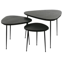 Pomax Tables Basses | Tables-AXIO - set/3 tables d'appoint - marbre - L 40/54/74 x W 40/52/68 x H 36/41/45 cm - noir