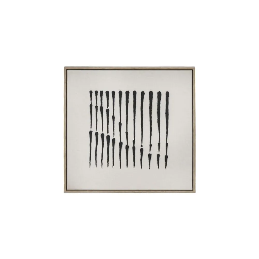 Pomax Tableau / Déco Murale-BERGAMO - toile avec cadre - lin / mdf - L 63 x W 4,3 x H 63 cm - noir/blanc