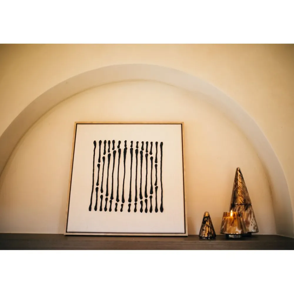 Pomax Tableau / Déco Murale-BERGAMO - toile avec cadre - lin / mdf - L 63 x W 4,3 x H 63 cm - noir/blanc