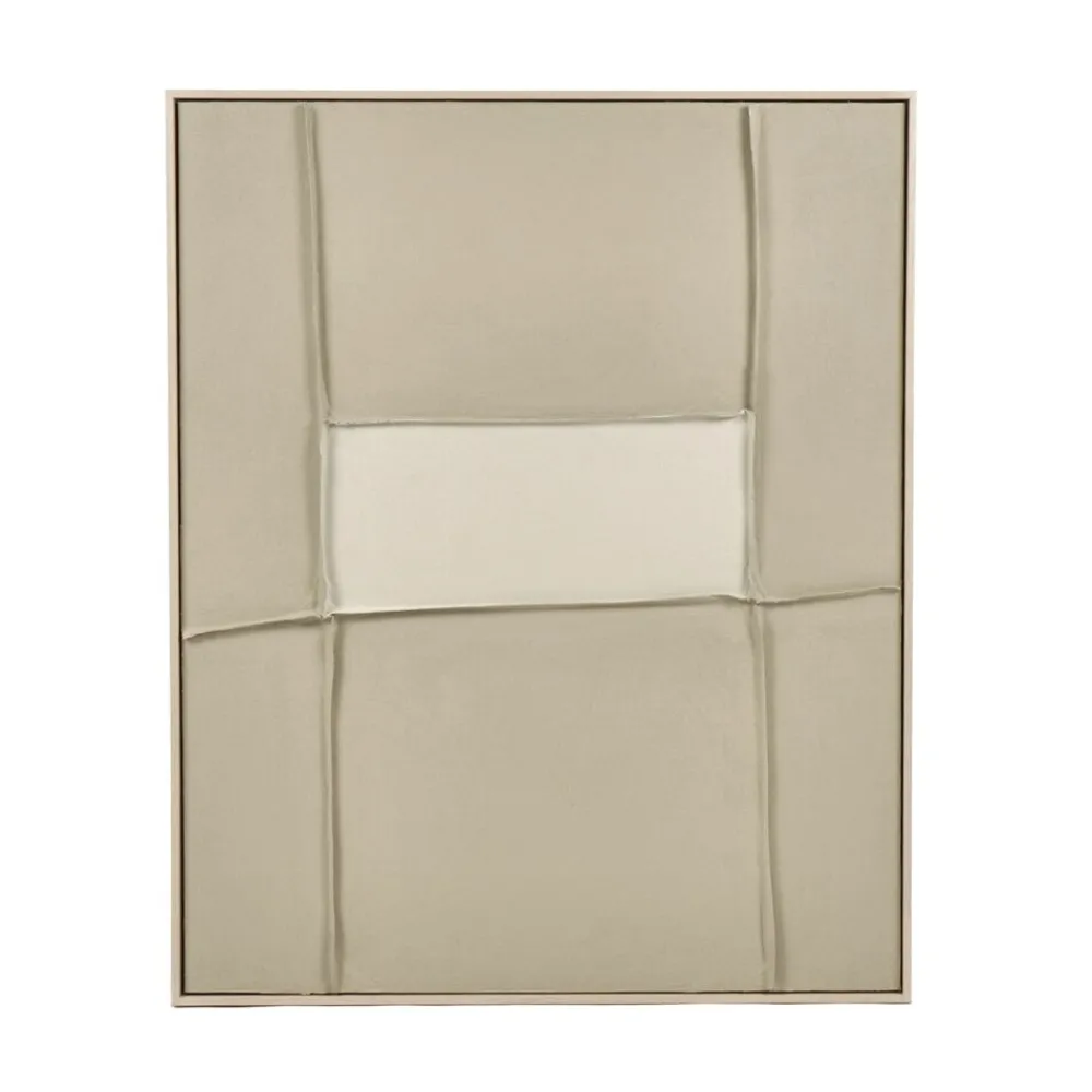 Pomax Tableau / Déco Murale-BLANCHE - toile avec cadre - bois de pin - L 80 x W 5 x H 100 cm - sable