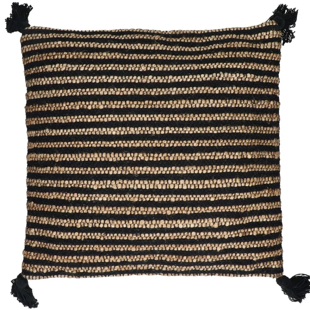 Pomax Coussins-BOMBAY - coussin - jute / coton - L 45 x W 45 cm - naturel/noir