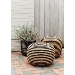 Pomax Coussins De Sol | Coussins-BOMBAY - pouf - jute / coton - DIA 45 x H 45 cm - naturel/noir