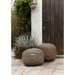 Pomax Coussins De Sol | Coussins-BOMBAY - pouf - jute / coton - DIA 50 x H 35 cm - naturel/noir