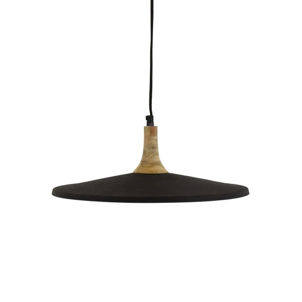 Pomax Suspensions-BRAMPTON - lampe suspendue - métal / bois de manguier - DIA 40 x H 13 cm - noir