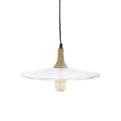 Pomax Suspensions-BRAMPTON - lampe suspendue - métal / bois de manguier - DIA 40 x H 13 cm - blanc