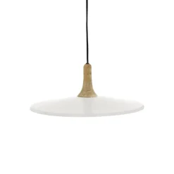 Pomax Suspensions-BRAMPTON - lampe suspendue - métal / bois de manguier - DIA 40 x H 13 cm - blanc