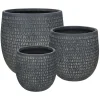 Pomax Cache-pots-BRIMSE - set/3 pots à fleurs - fibre d'argile - DIA 27/35/45 x H 26/34/45 cm - gris foncé