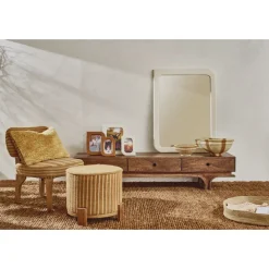 Pomax Poufs-BRINDISI - pouf - bois d'acacia / jute - DIA 52 x H 42 cm - ocre