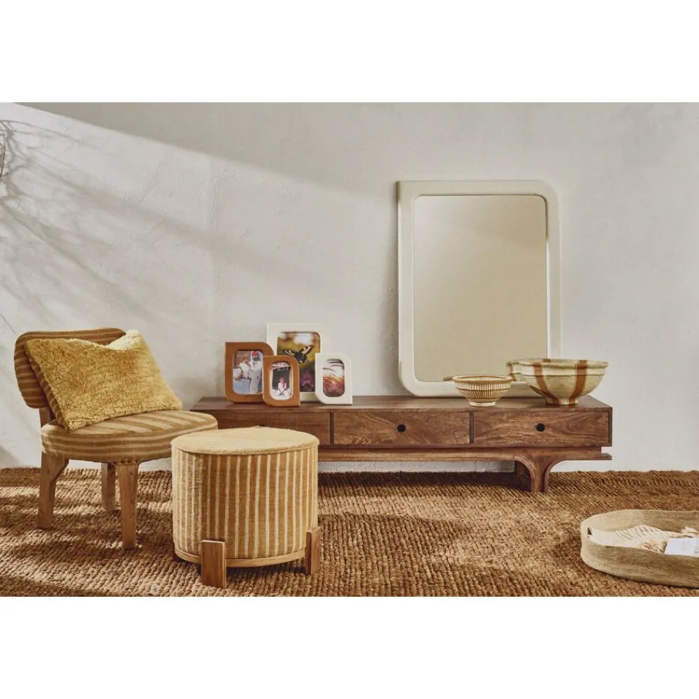 Pomax Poufs-BRINDISI - pouf - bois d'acacia / jute - DIA 52 x H 42 cm - ocre