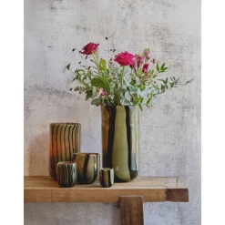 Pomax Photophores / T-lights-CANNES - vase/photophore - verre - DIA 13 x H 14,5 cm - kaki