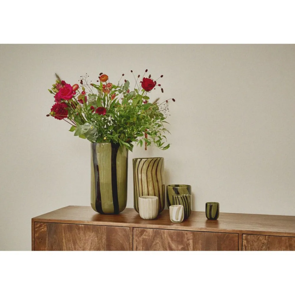 Pomax Photophores / T-lights-CANNES - vase/photophore - verre - DIA 13 x H 14,5 cm - kaki