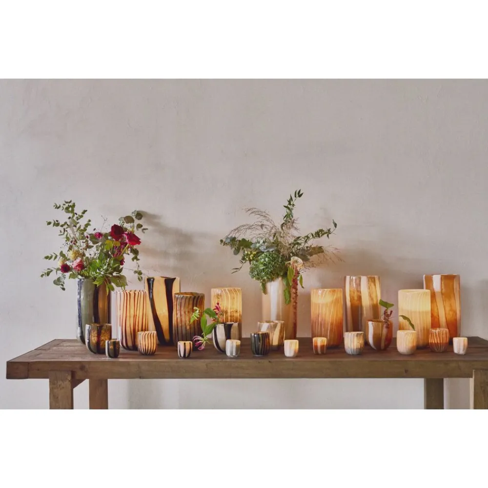 Pomax Photophores / T-lights-CANNES - vase/photophore - verre - DIA 7 x H 8 cm - kaki