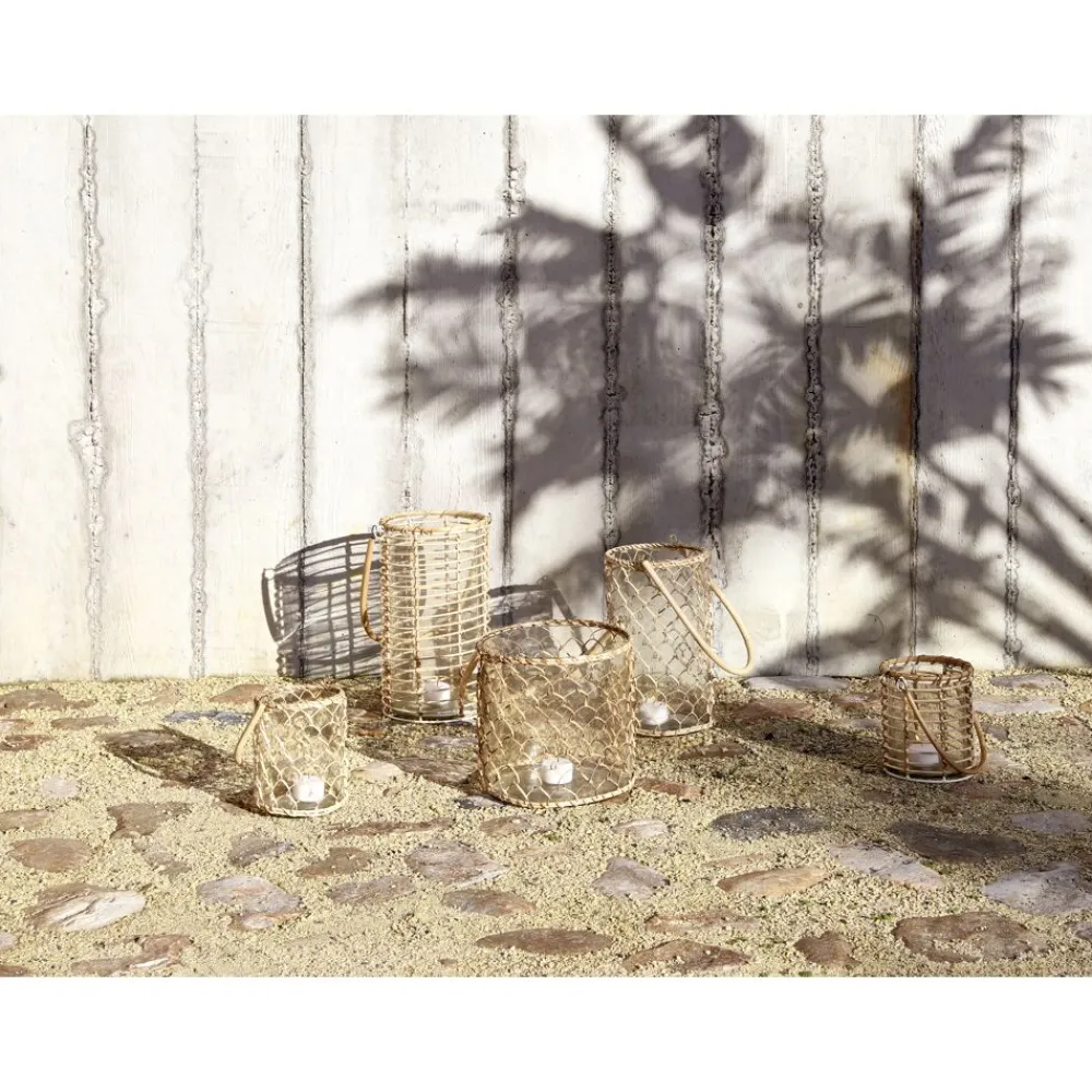 Pomax Lanternes-CANTALOUPE - lanterne - verre / bambou - DIA 22 x H 20 cm - naturel