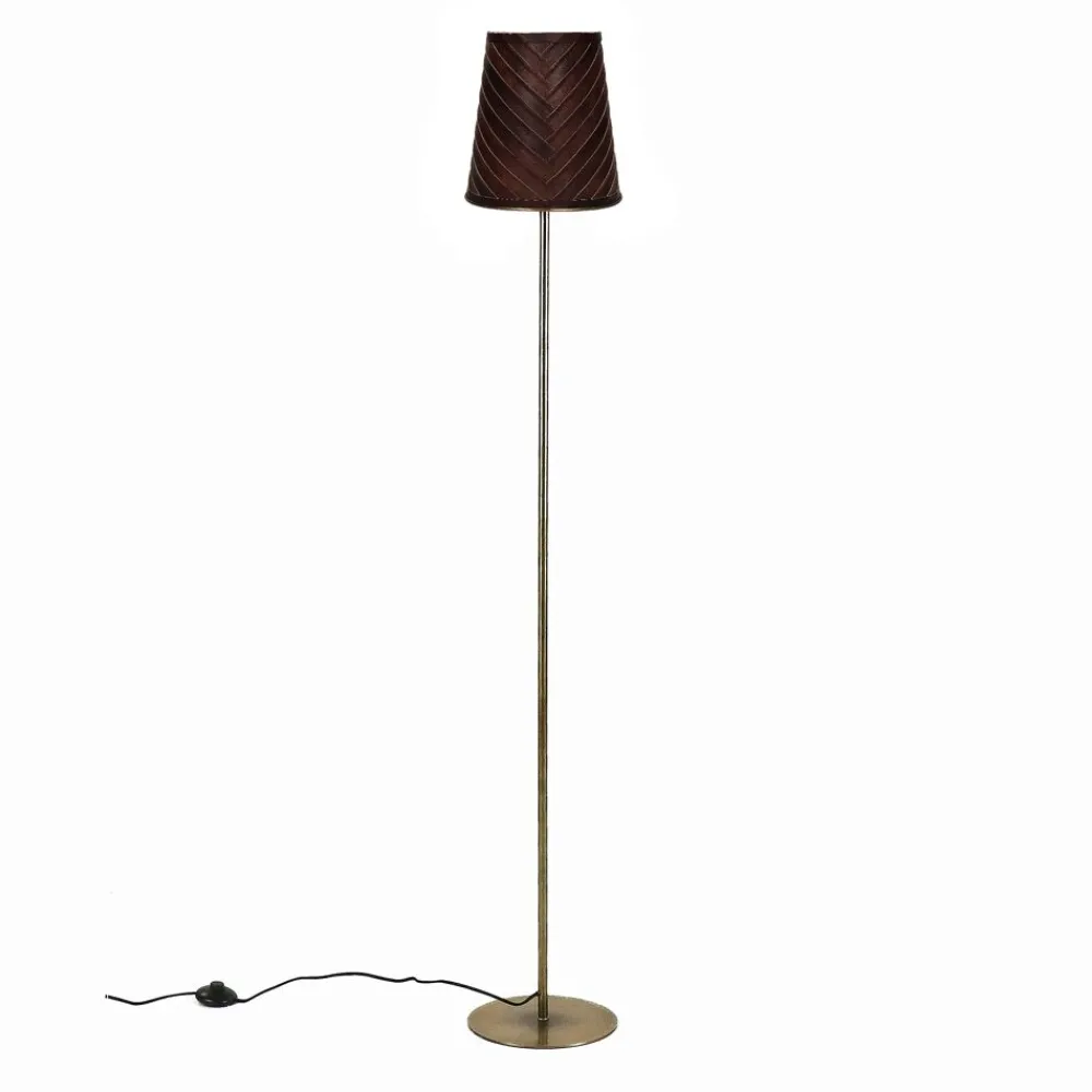 Pomax Lampadaires-CINETTE - lampadaire - métal / cuir - DIA 25 x H 155 cm - chocolat