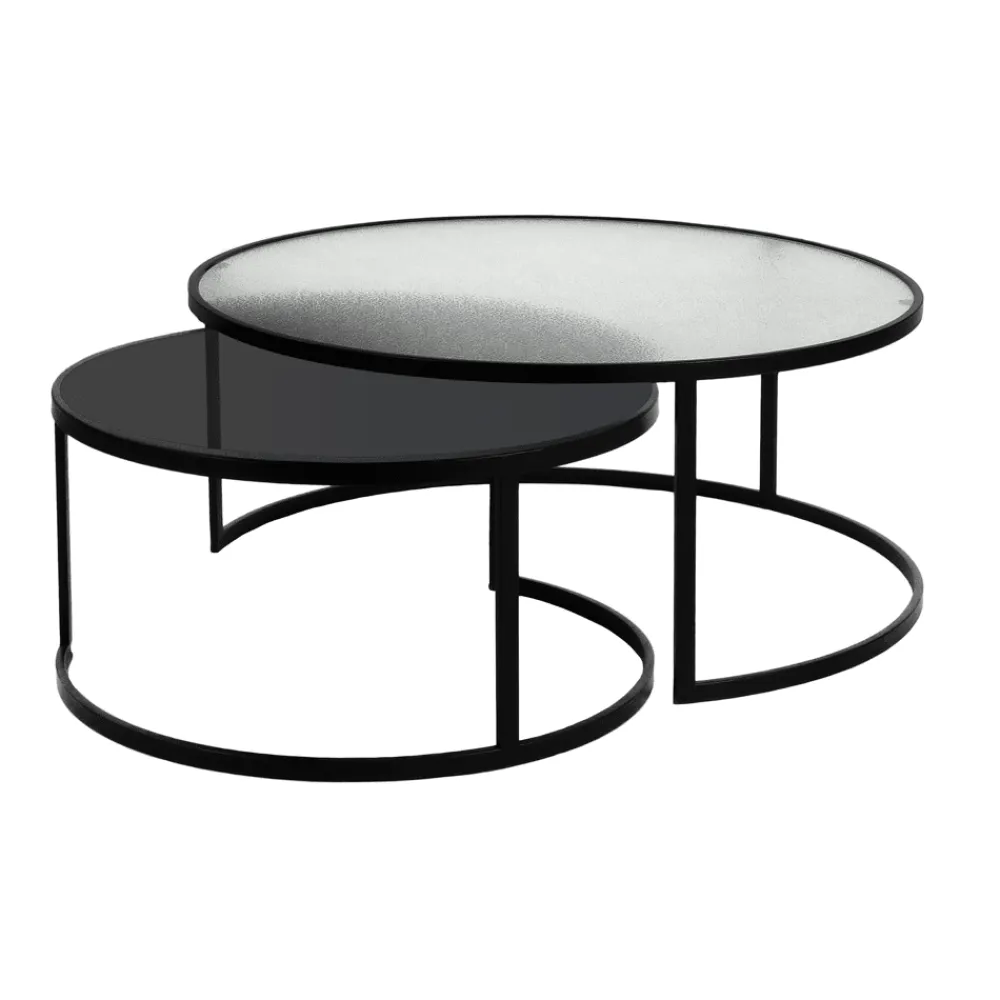 Pomax Tables Basses | Tables-CLAUDIA - set/2 tables basses - métal / verre - DIA 60/80 x H 30/35 cm - noir