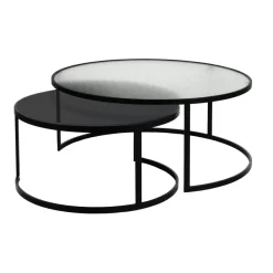 Pomax Tables Basses | Tables-CLAUDIA - set/2 tables basses - métal / verre - DIA 60/80 x H 30/35 cm - noir