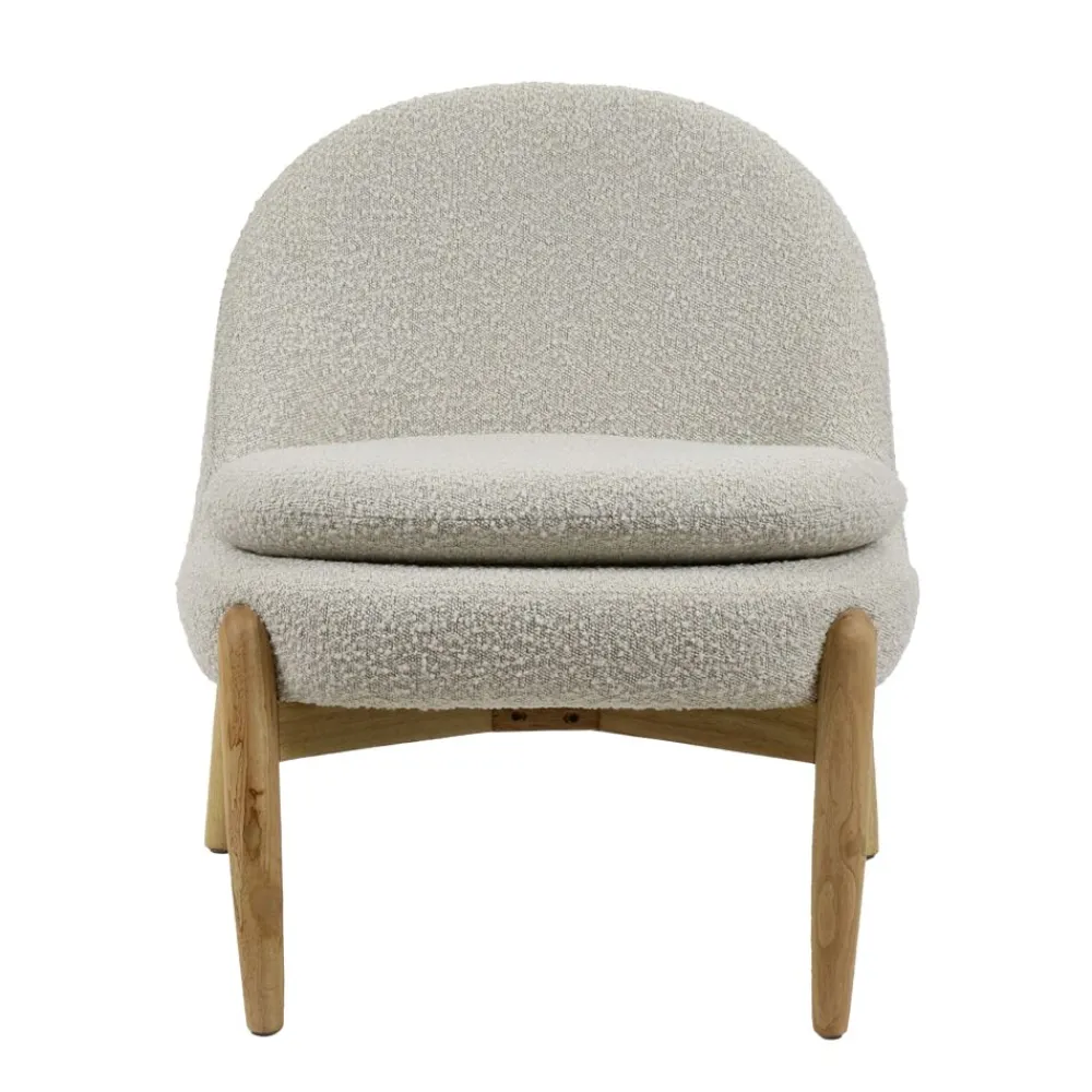 Pomax Canapés-COCOON - chaise relax - bouclé / bois d'hévéa - L 62,5 x W 70,5 x H 72,5 cm - blanc cassé