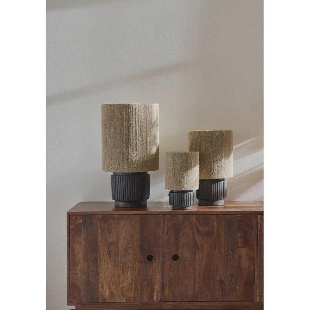 Pomax Lampes De Table-CORDOBA - lampe de table - terracotta / jute - DIA 25 x H 42 cm - noir