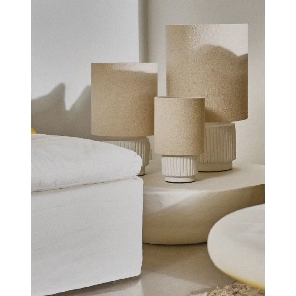 Pomax Lampes De Table-CORDOBA - lampe de table - terracotta / tissu - DIA 32,5 cm x H 56,5 cm - blanc
