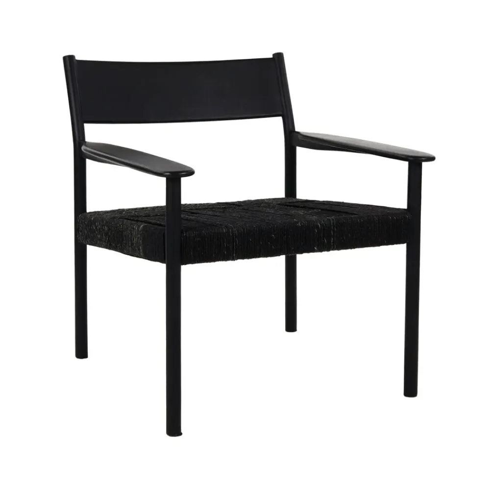 Pomax Canapés-CULLINAN - chaise relax - bois de mangier / jonc de mer - L 66,5 x W 72,5 x H 74 cm - noir