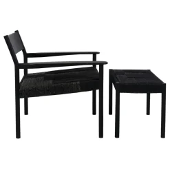 Pomax Canapés-CULLINAN - chaise relax - bois de mangier / jonc de mer - L 66,5 x W 72,5 x H 74 cm - noir
