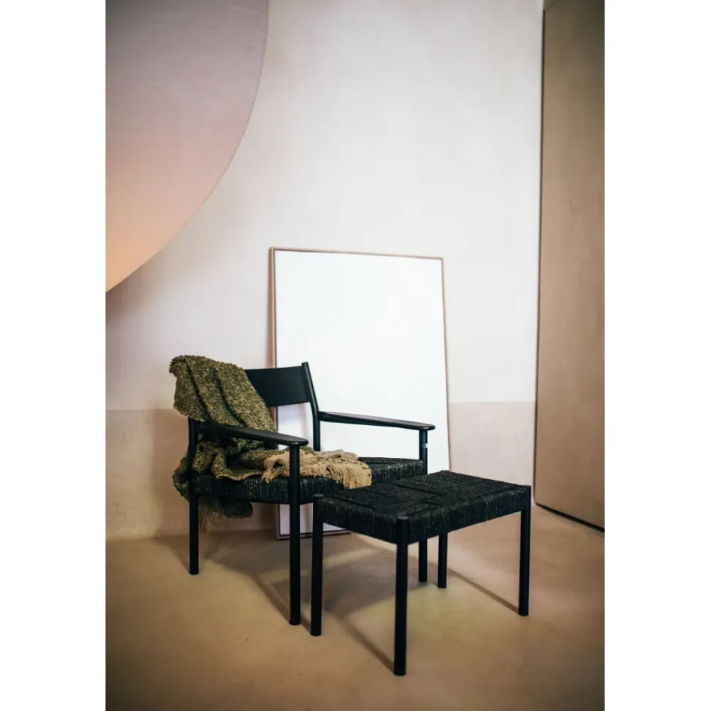 Pomax Canapés-CULLINAN - chaise relax - bois de mangier / jonc de mer - L 66,5 x W 72,5 x H 74 cm - noir