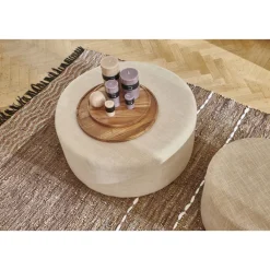 Pomax Poufs-DELILAH - pouf - tissu - DIA 80 x H 35 cm - écru