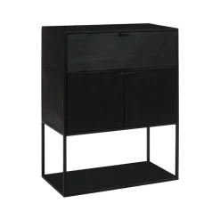 Pomax Étagères-ESZENTIAL - rack 2 portes 1 tiroir - métal / bois de sapin - L 60 x W 30 x H 80 cm - noir