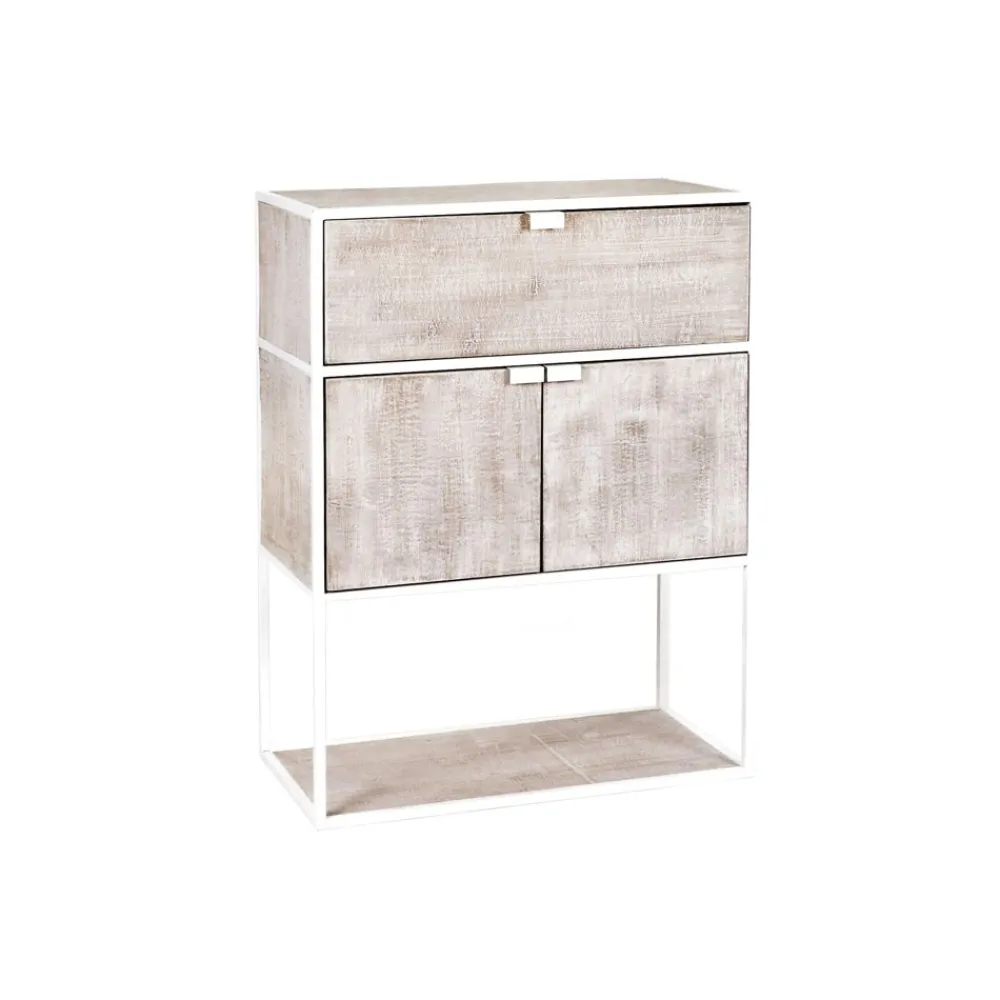 Pomax Étagères-ESZENTIAL - rack 2 portes 1 tiroir - métal / bois de sapin - L 60 x W 30 x H 80 cm - naturel/blanc