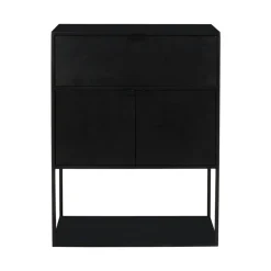 Pomax Étagères-ESZENTIAL - rack 2 portes 1 tiroir - métal / bois de sapin - L 60 x W 30 x H 80 cm - noir