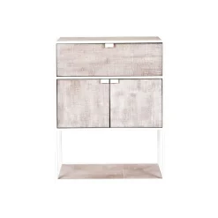 Pomax Étagères-ESZENTIAL - rack 2 portes 1 tiroir - métal / bois de sapin - L 60 x W 30 x H 80 cm - naturel/blanc