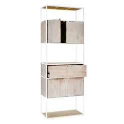 Pomax Étagères-ESZENTIAL - rack 4 portes 1 tiroir - métal / bois de sapin - L 60 x W 30 x H 165 cm - naturel/blanc
