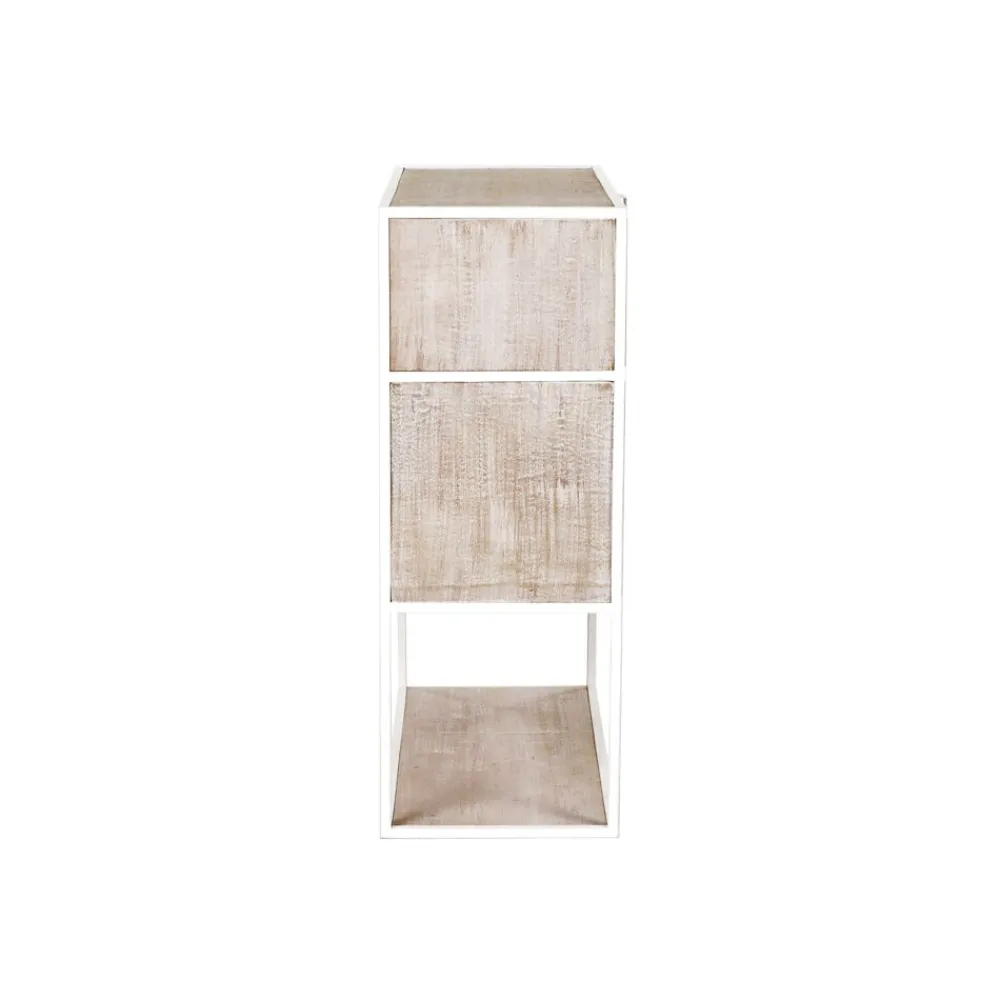 Pomax Étagères-ESZENTIAL - rack 2 portes 1 tiroir - métal / bois de sapin - L 60 x W 30 x H 80 cm - naturel/blanc